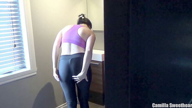 First-timer damsel Is Spied While She Puts Her Tight Leggings.. Then Gets pummeled