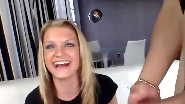 Shy platinum-blonde teenager is talked into make a sextape