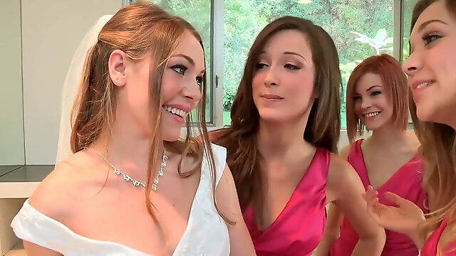Bride has lesbo fourway with bridesmaids