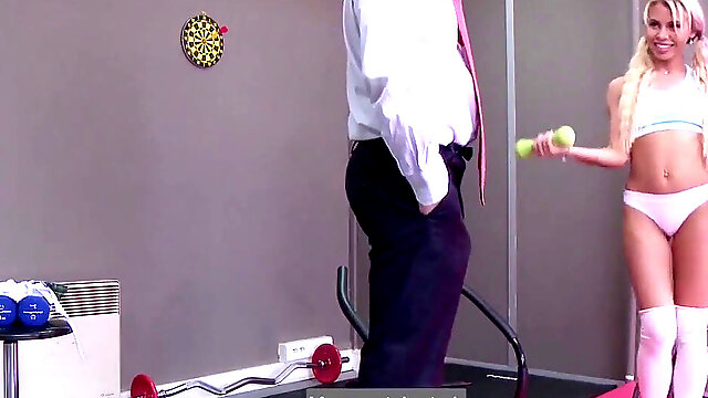 PORNO ACADEMIE - Blonde fitness college girl rides lengthy man meat