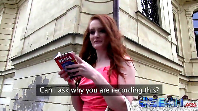 Czech Hot redhead pokes boy firm in car park for cash