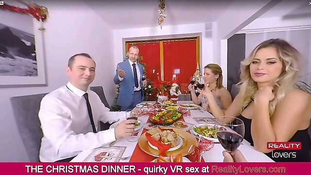 Blow-job under the table on Christmas in VR with uber-sexy light-haired