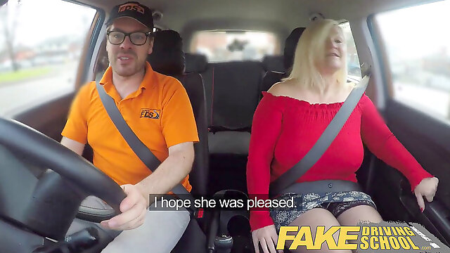 Fake Driving School Busty mature mummy deep-throats and pokes lucky instructor