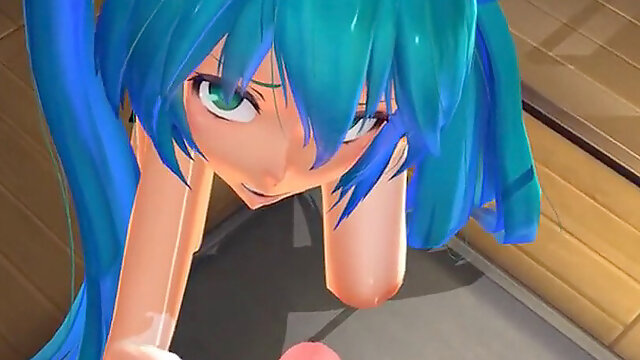 MMD Blue Hair Cutie BJ handjob facial CIM spray Creampie GV00152