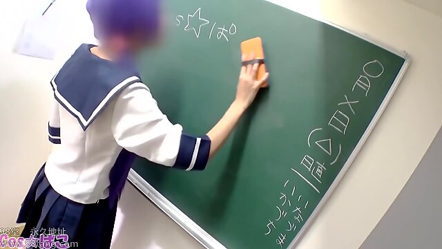 Horny teacher fingering pussy of Japanese schoolgirl