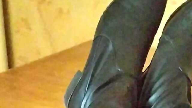 Black high boots fetish gloves mistress