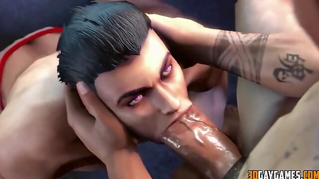 3D hentai guy suck long one-eyed snake deep throat