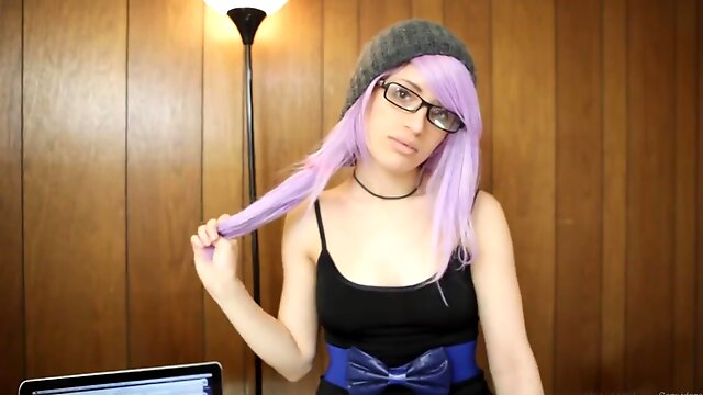 Kinky young emo goth girl with purple hair - POV blowjob and sex