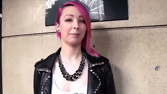 Pinkish hair slut demonstrating in public