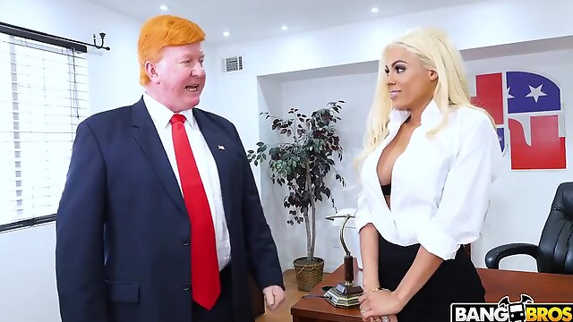 Blonde MILF makes out with president in XXX parody scene