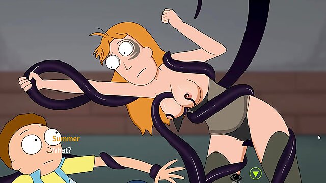 Chicas tetonas de dibujos animados se satisfacen con tentáculos
