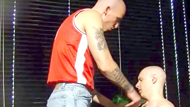 Skinhead pair shave, piss, drill and blow