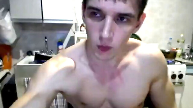 Young muscle str8 russian guy jerking on web