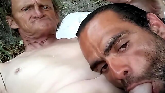 Sucking homeless cock fantasizing about his father