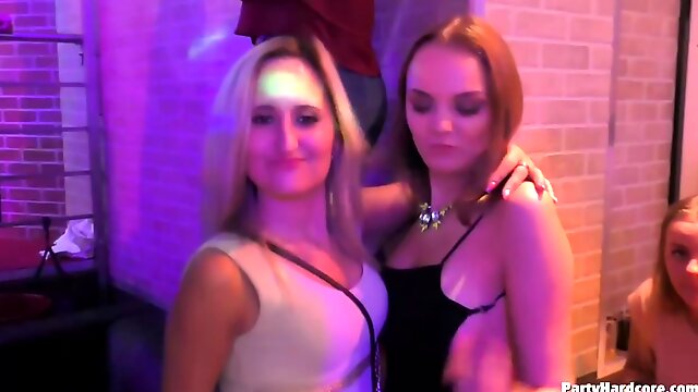 Horny girls are partying hard and fucking even harder, in the night club, during the party
