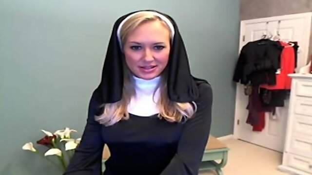 Sexy nun Brandi Love plays with sex toys