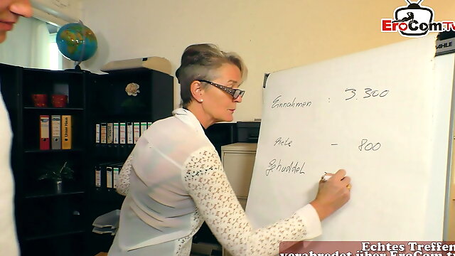 German mature woman secretary seduced younger guy in office