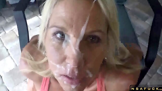 POINT-OF-VIEW Sucking Cock and huge facial for arousing blondie mommy