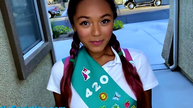 Scout Girl, Cookie Scout, Selling Cookies, Neighbor, Interracial, Ebony