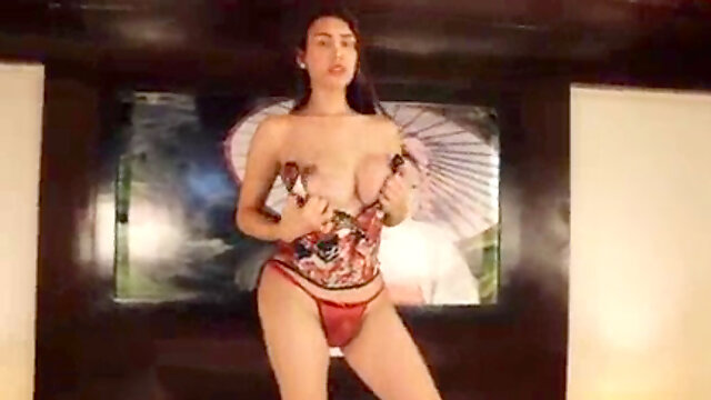 Big-chested Pi shemale with a big meatpipe masturbation