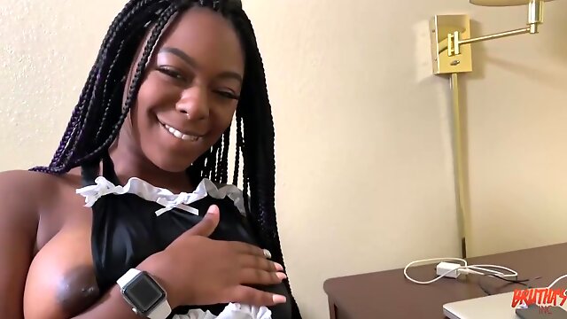 Big ass, ebony slut is working as a maid, but often having anal sex while at work