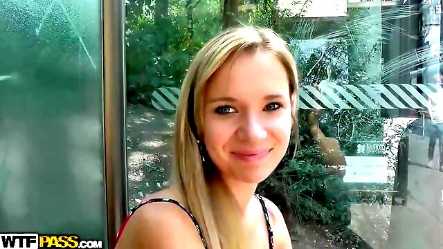 Sweet blonde babe is having hot sex in a public place, with a horny stranger
