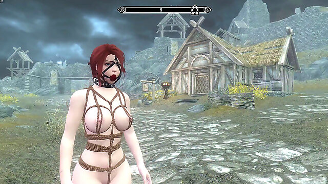 Skyrim - nymph ambling in a Catsuit, getting Fucked and Bound. ( Lil bondage & discipline )