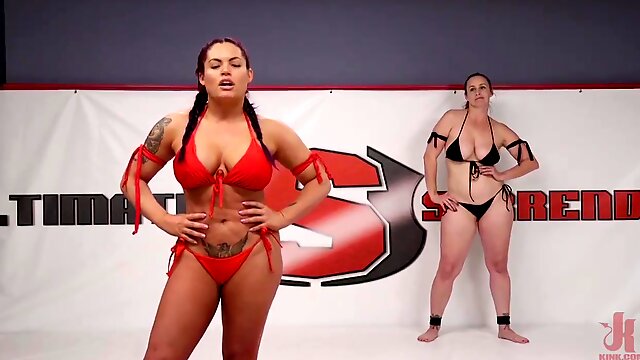 Curvy fit bikini wrestlers in brutal lesbian femdom - wrestling fetish
