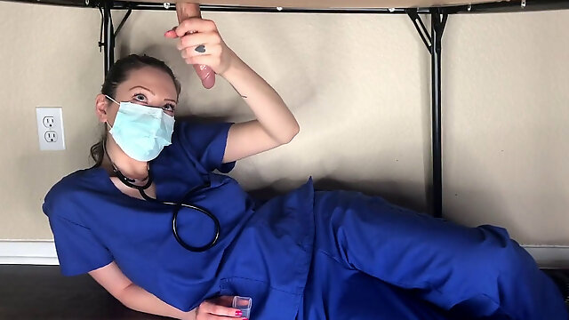 Jerking Table-Nurse Mandy Collects Pre cum seed Sample For Covid19