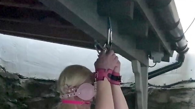 Sissy Lucy Tied Up,Blindfolded And Ball gagged BarTerrace 