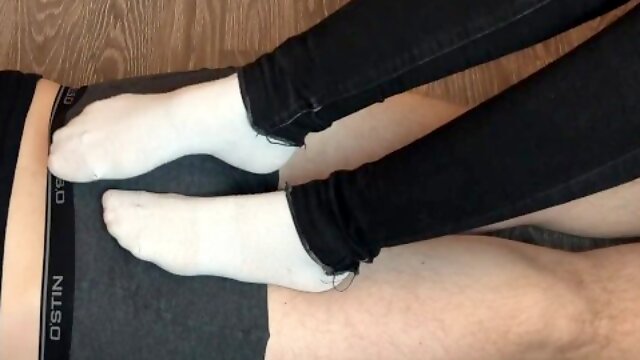 Teen white socks socksjob underpants, socks footjob foot fetish feet