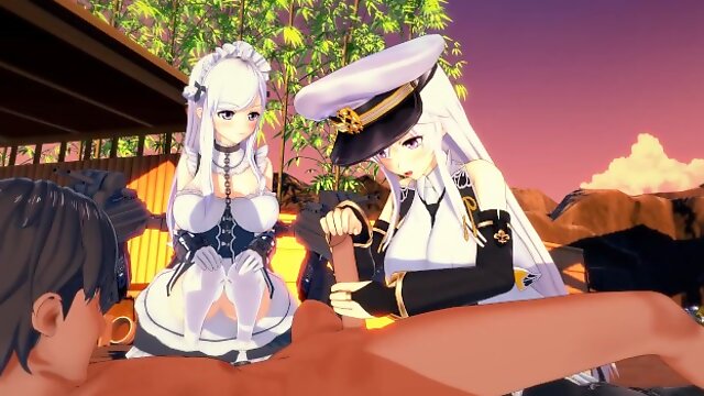 Azur Lane threesome - Belfast x Enterprise - 3D Hentai