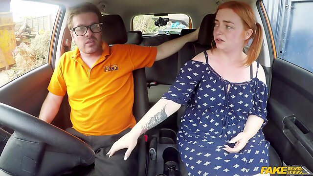 Redhead BBW Harley Morgan fucks in the car