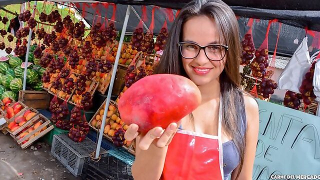 Angelic busty teen in glasses Jenifer Valencia tastes guys cum