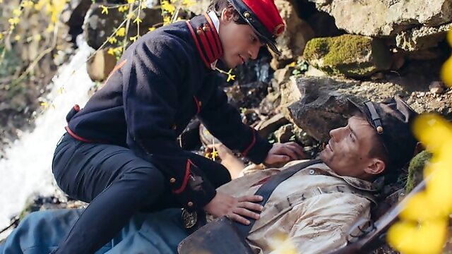 Adam Ramzi, Boomer Banks, and others in a story-driven gay vid