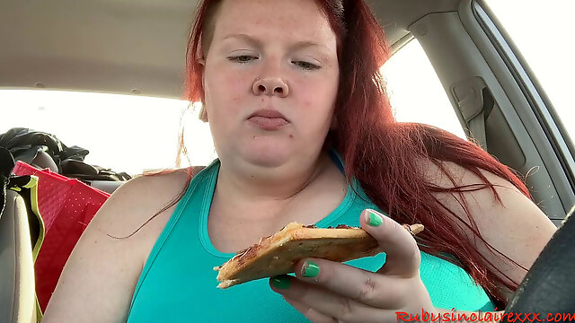 Plumper tonguing in Car, Over Eating Shame plunging