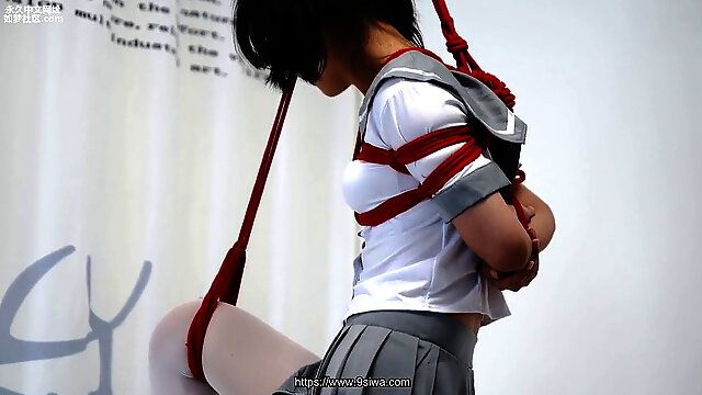 Milky tights and grey school uniform restrain bondage