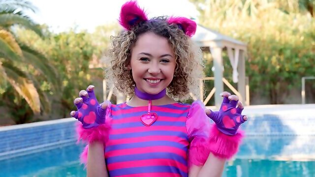 Kinky hottie in striped nylons Allie Addison gets a big cock in her mouth