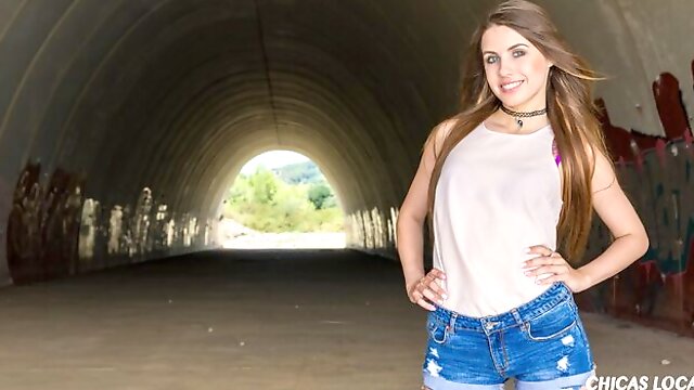 Cute redhead teen Elle Rose gets nicely penetrated under the bridge
