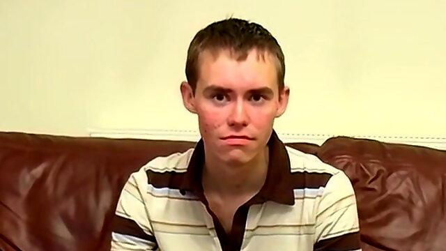 Skinny British twink cums after masturbating his fat dick