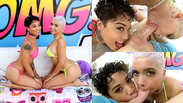 Playful babes Aaliyah Hadid and Honey Gold are enjoying dick-sucking