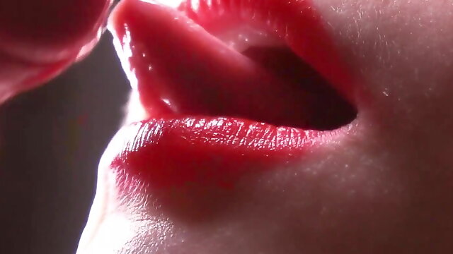 Close-up pussy fuck fetish. Cum on red lips in lipstick