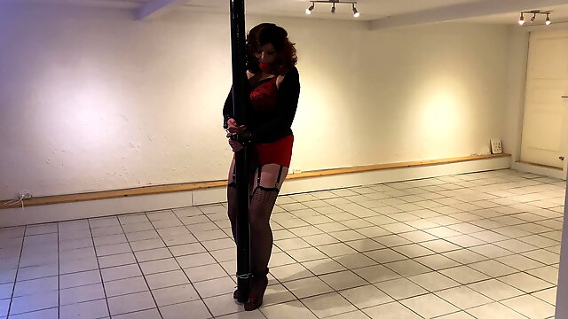 Pole Bondage Posing For The Camera!