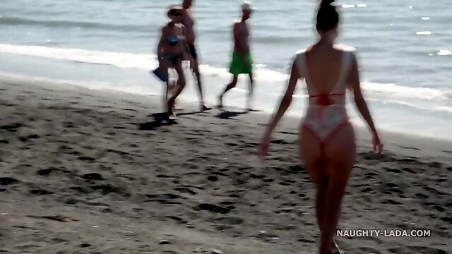 Naughty Russian Milf Exhibitionist, After Beach, Swimsuit