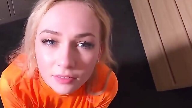 Blue- saw blondie is getting on all fours on the floor while fellating her paramours beef whistle, to make him jism