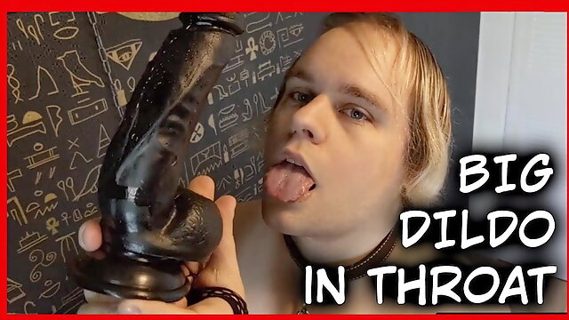 Boy takes BBC dildo deep in throat