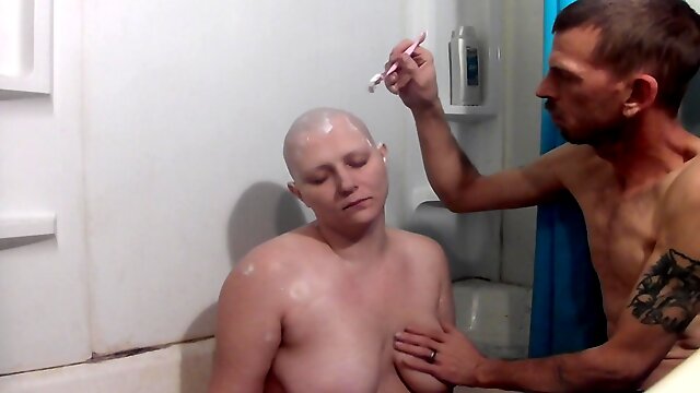 Bald Girl Razor Shave Dildo Play