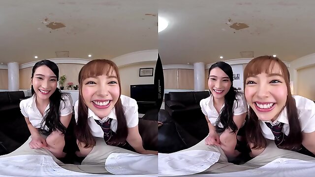 POV VR Japanese schoolgirls - Threesome handjob