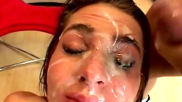 Naomi swallows and gets her face cum covered