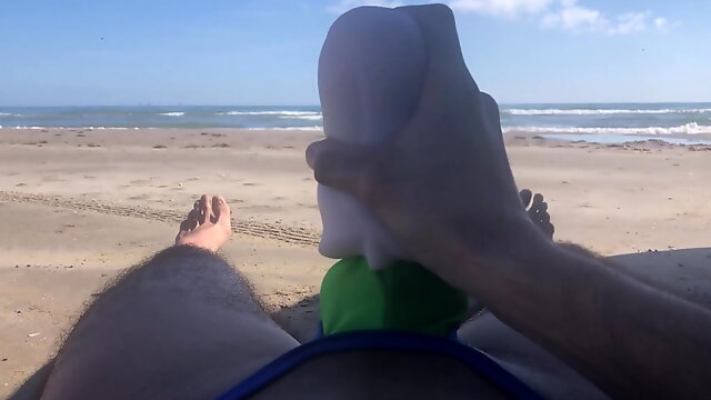 Fucking pocket pussy at the beach in arroyman thong